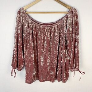American Eagle Crushed Velvet Pink Blouse Top